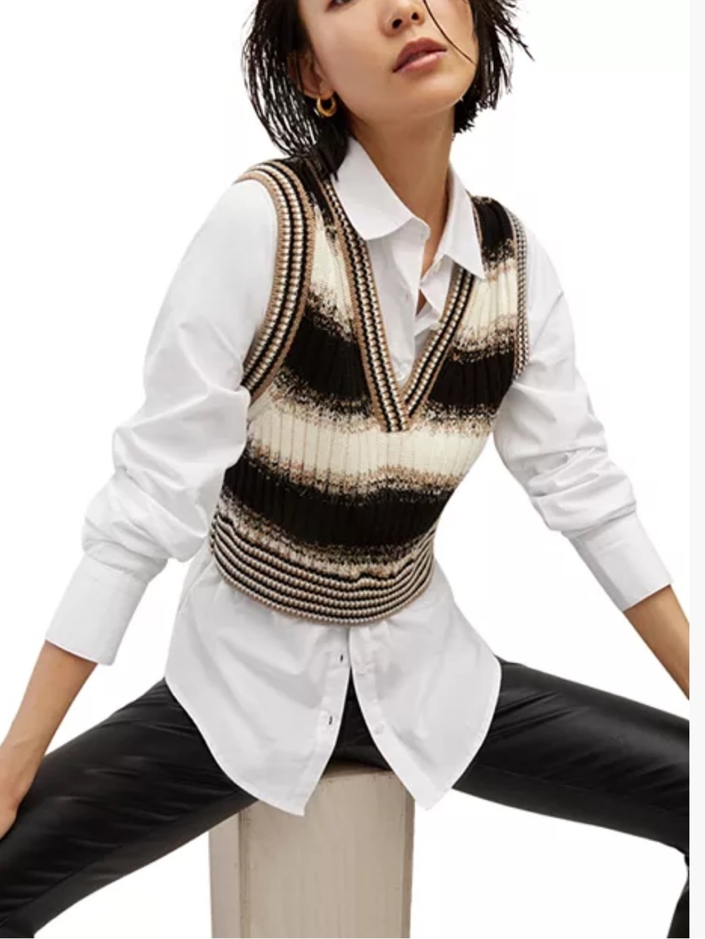 Veronica beard Spear Mixed Media Sweater Vest Top
